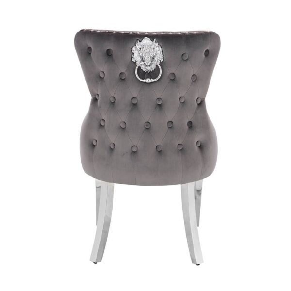 Luxury Chair French Velvet Lion King Dark Grey - Image 3