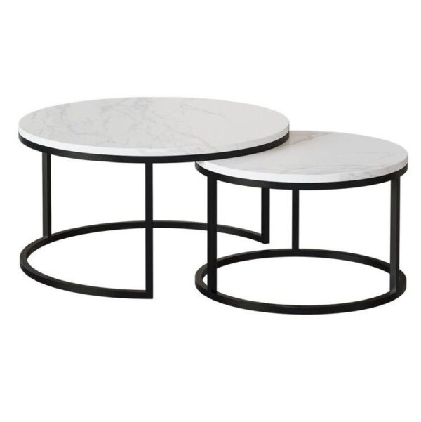 2 x Coffee Tables – Rounded Marble Top – (Large and small)