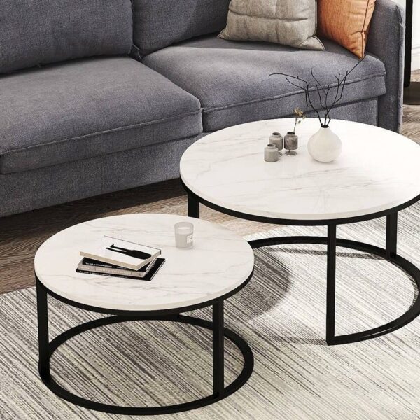 2 x Coffee Tables – Rounded Marble Top – (Large and small) - Image 3