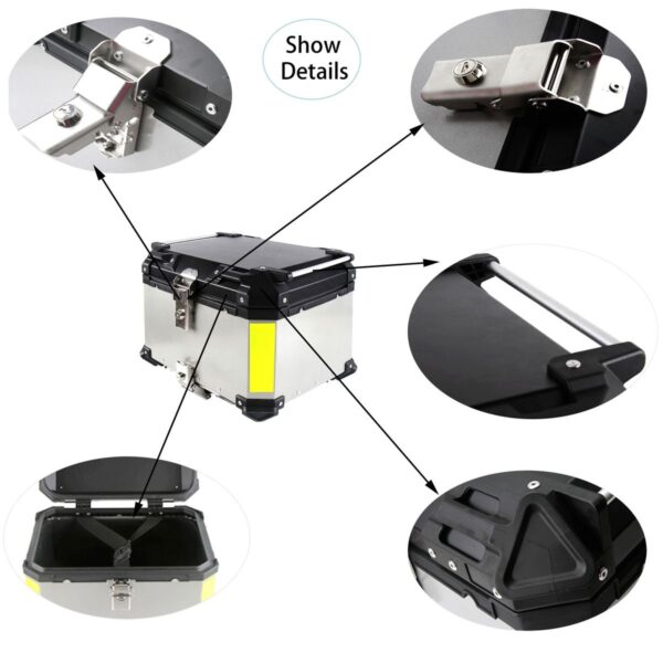 45L Motorcycle Aluminum Alloy Top Box Storage Tail Case Silver - Image 3