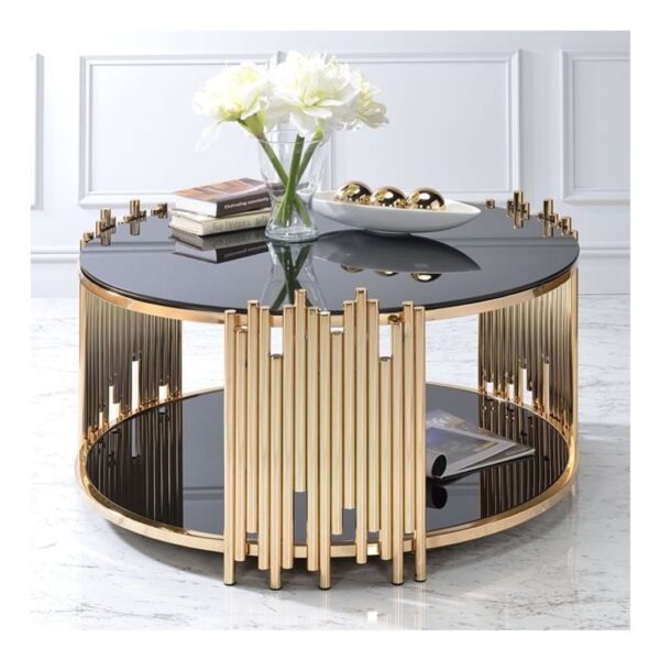 Modern Round Centre Gold and Black Coffee Table - Image 2