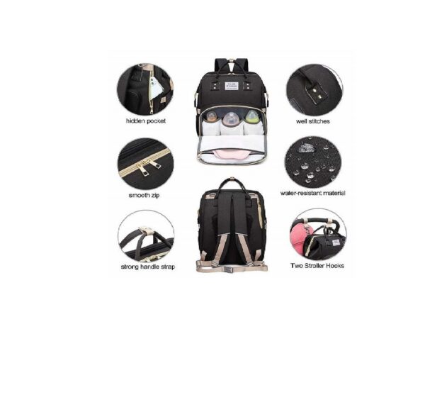 Multifunction Baby Backpack with Bassinet & Folding Crib - Nappy Bag - Black - Image 3
