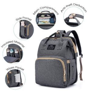 Multifunction Baby Backpack with Bassinet & Folding Crib - Nappy Bag - Grey