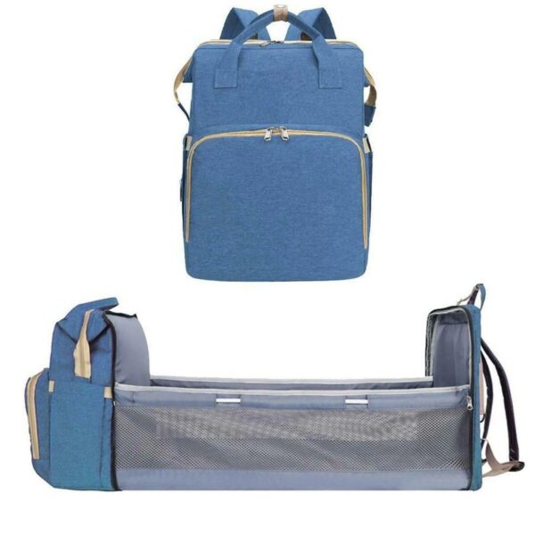 Multifunction Baby Backpack with Bassinet & Folding Crib - Nappy Bag - Blue - Image 3