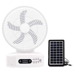 Portable 12-Inch Solar Rechargeable Smart AC/ DC Fan - White