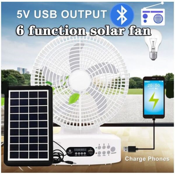 Portable 12-Inch Solar Rechargeable Smart AC/ DC Fan - White - Image 3