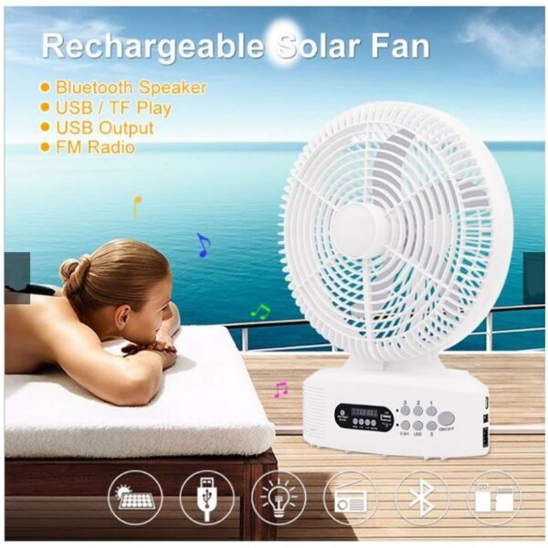 Portable 12-Inch Solar Rechargeable Smart AC/ DC Fan - White - Image 4