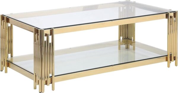 Coffee Tables - Rectangular Clear Tempered Glass Top with Gold Steel Frame