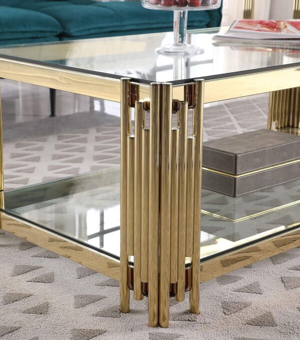 Coffee Tables - Rectangular Clear Tempered Glass Top with Gold Steel Frame - Image 4