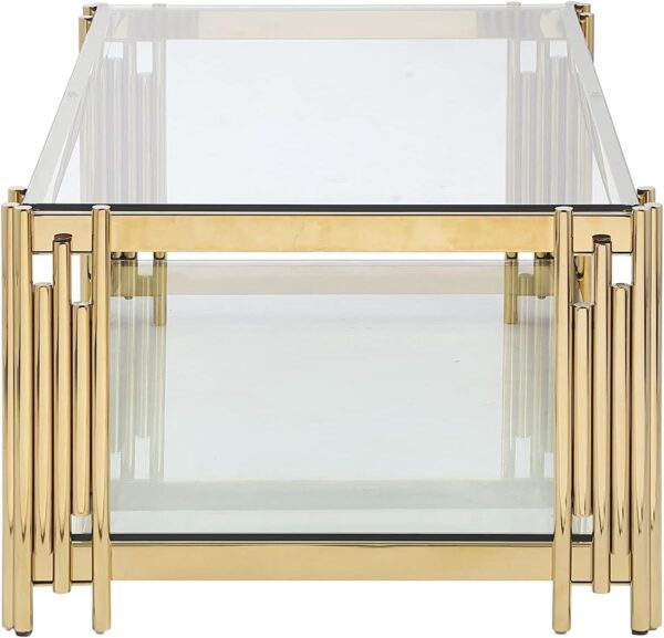 Coffee Tables - Rectangular Clear Tempered Glass Top with Gold Steel Frame - Image 5