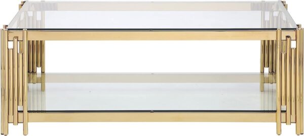 Coffee Tables - Rectangular Clear Tempered Glass Top with Gold Steel Frame - Image 6