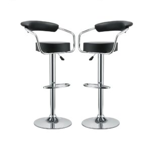 Bar Stools with Arms and Chrome Base - Set of 2 - Black