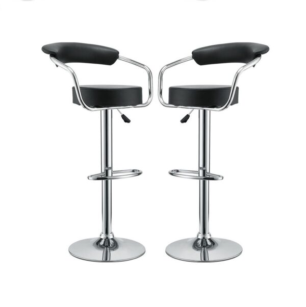 Bar Stools with Arms and Chrome Base - Set of 2 - Black