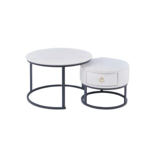 Round Nesting Wood Top Coffee End Table and 1 Drawer Table XT-2