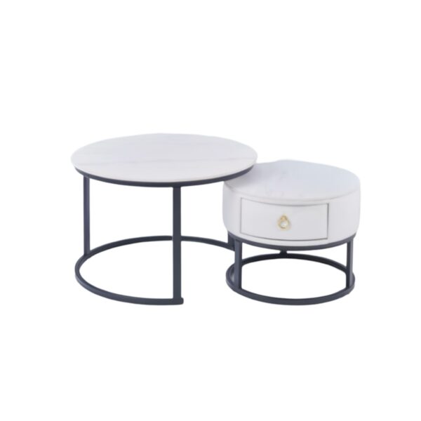 Round Nesting Wood Top Coffee End Table and 1 Drawer Table XT-2