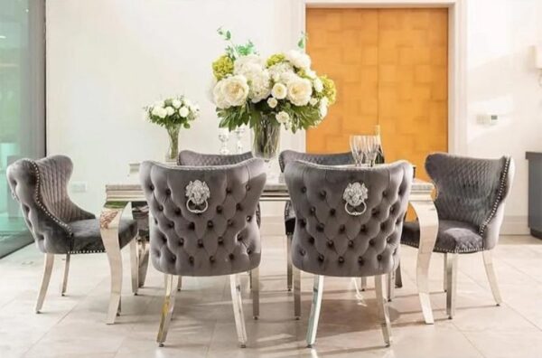 Luxury Chair French Velvet Lion King Dark Grey - Image 4