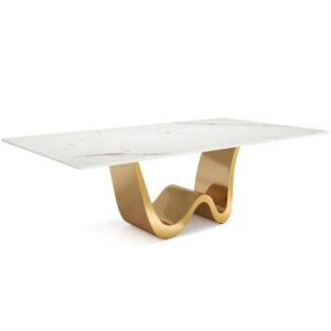 Rectangle Sintered Stone Dining Table for 8 Seaters, Stainless Steel Pedestal