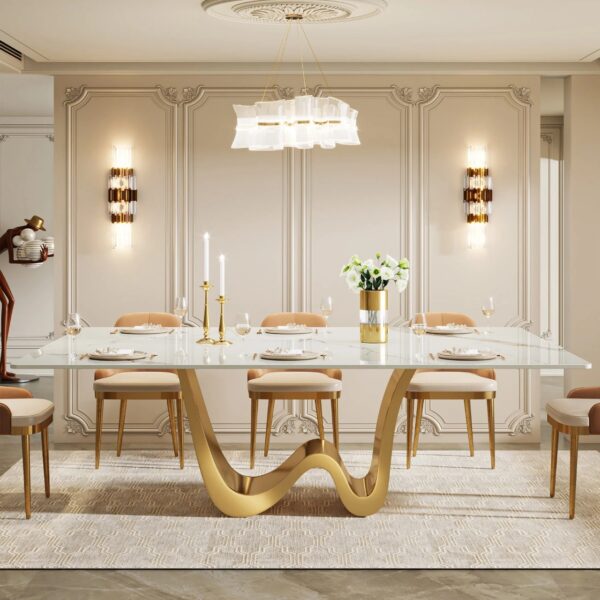 Rectangle Sintered Stone Dining Table for 8 Seaters, Stainless Steel Pedestal - Image 3