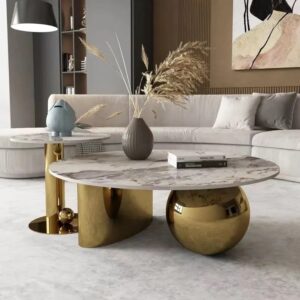 Elle Golden Stainless and Marble Coffee Table Set