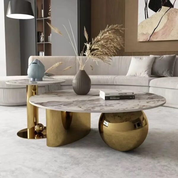 Elle Golden Stainless and Marble Coffee Table Set