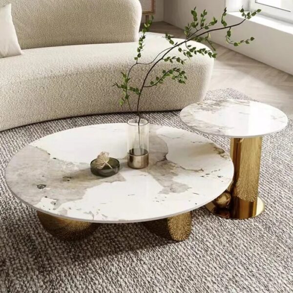 Elle Golden Stainless and Marble Coffee Table Set - Image 3