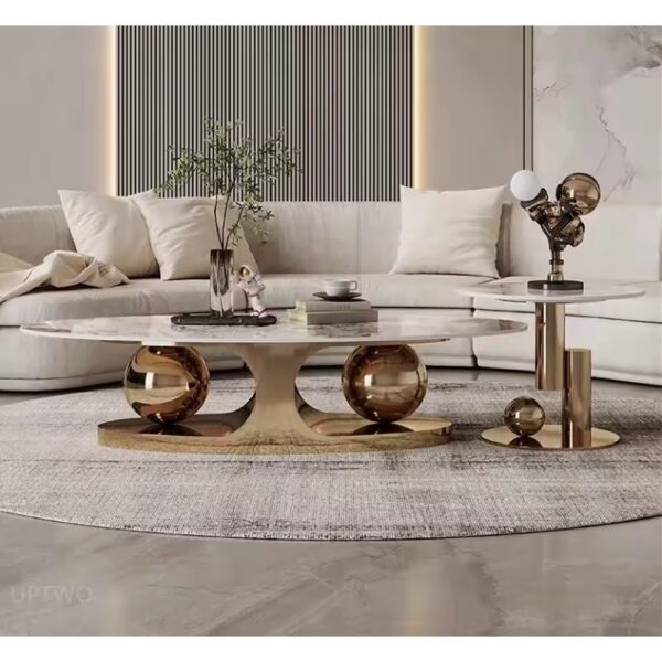 Dual Golden Balls Marble Top Coffee Table - Image 3