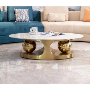 Dual Golden Balls Marble Top Coffee Table