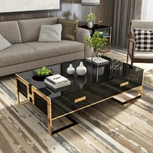 Jocise Contemporary Rectangular Coffee Table with 4 Drawers, Black