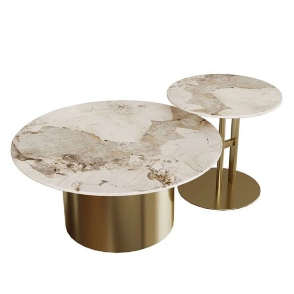 Glam Style Round Nesting Coffee Table Set with Steel Pedestal Base - Image 2