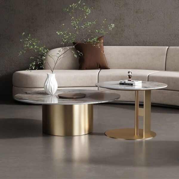 Glam Style Round Nesting Coffee Table Set with Steel Pedestal Base - Image 3