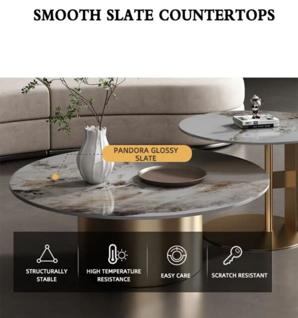 Glam Style Round Nesting Coffee Table Set with Steel Pedestal Base - Image 4