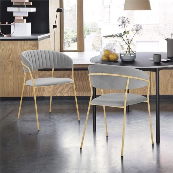 Modern Velvet with Gold Metal Leg Dining Room Chair - Image 5