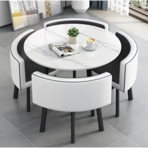 KCW FURN -Modern Marble Top Round Dining Table and Chairs Set (805-WHT)