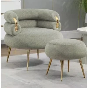 KCW FURN -Ariah Upholstered Tufted Armchair With Footstool -Grey