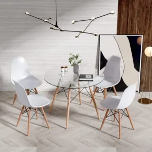 KCW FURN -5pc Round Glass Dinning Room Table + 4 Chairs
