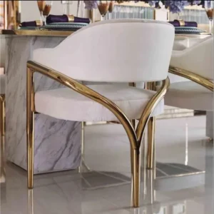 KCW FURN -Contemporary Scandinavian Triangle Support Bent Half Round Fabric Metal Dining Chair Backrest Armrest For Dining Room