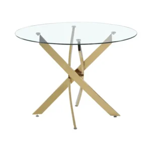 KCW FURN-Modern Glass Top Dining Table - Transparent, Gold