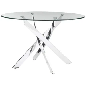 KCW FURN-Modern Glass Top Dining Table - Transparent, Silver